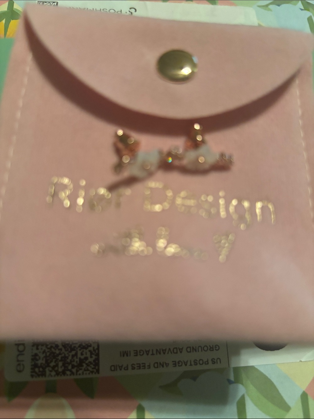 Riot Pink and White Women's Earrings with a Mini Bag with Gold Snap